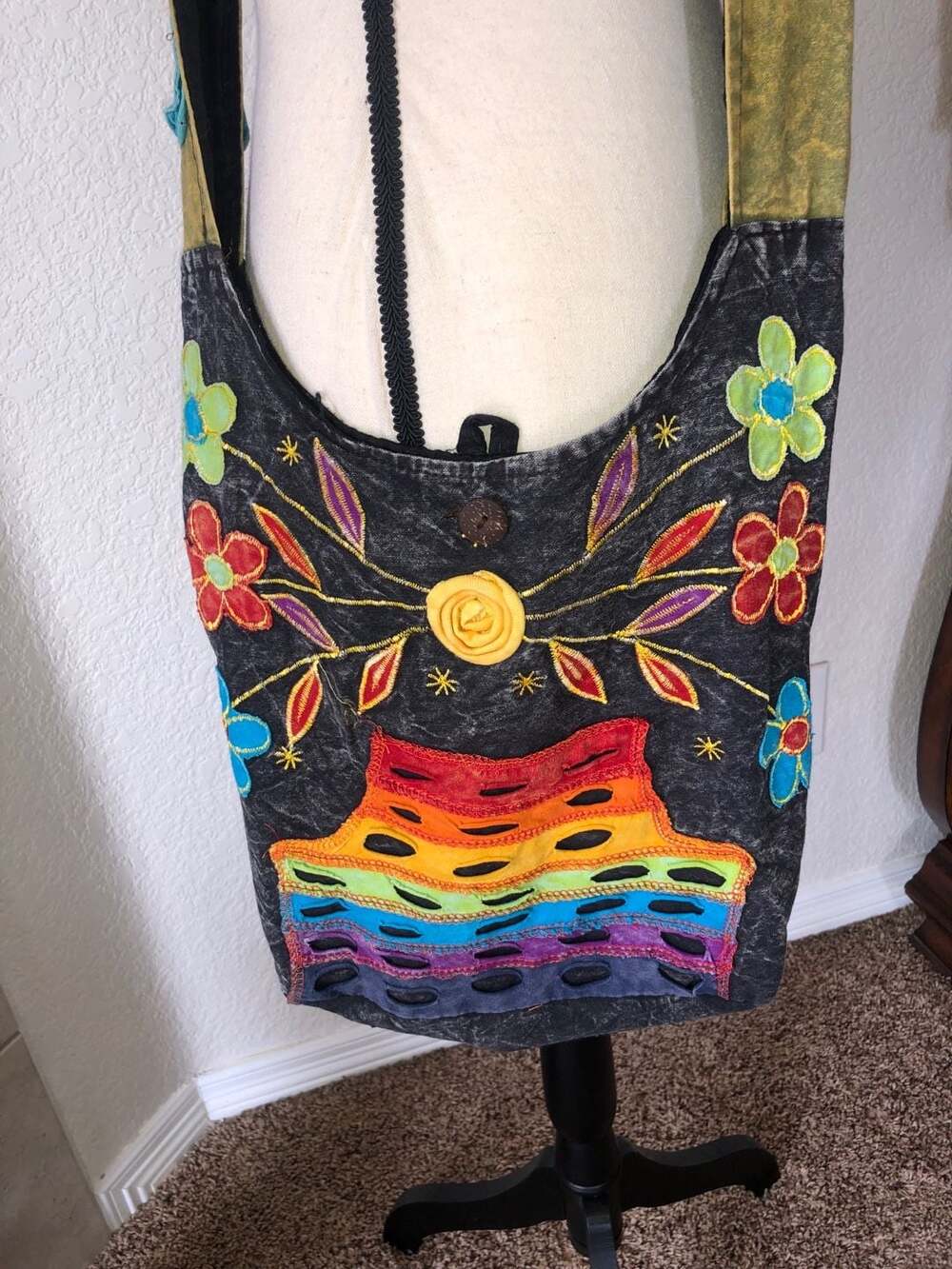 Rising International Floral Embroidered Rainbow  Crossbody Shoulder Bag
